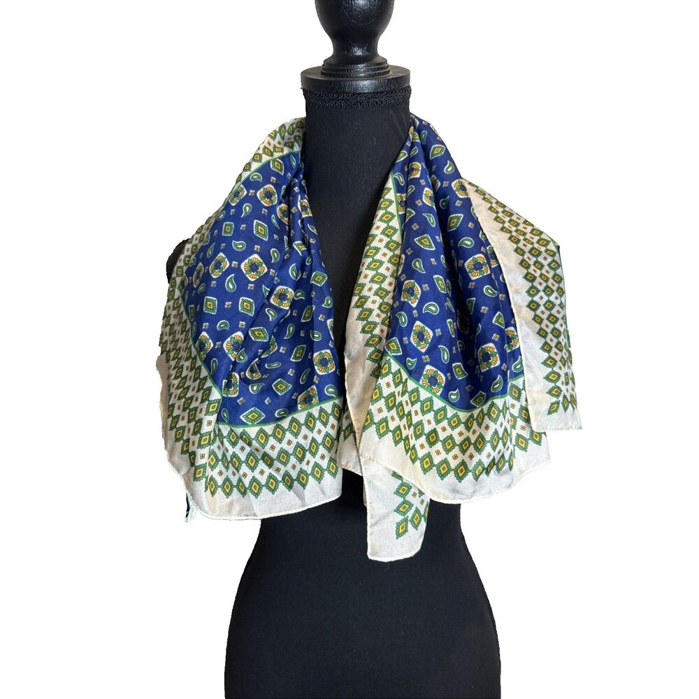 Sarah Coventry Scarf Made in Italy Blue Green Yellow Paisley Floral
